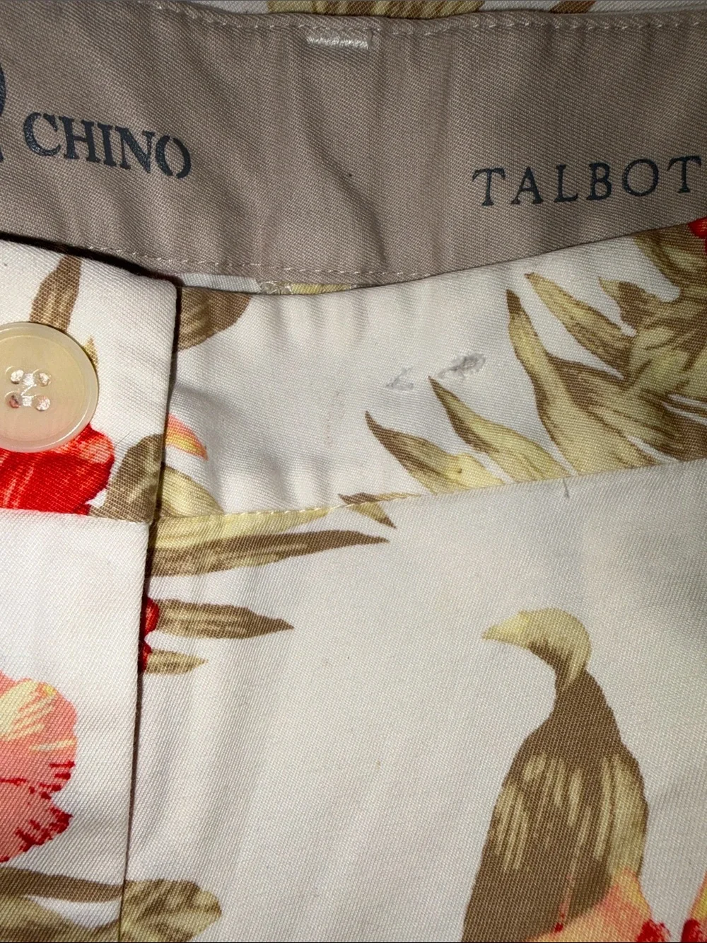 Talbots Floral Weekend Chino 16WP Cream with Red and Yellow Hibiscus *CALLOUT